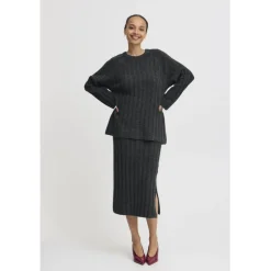 B.YOUNG dame strik BYMARIANNE - Dark grey melange
