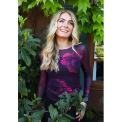 LIBERTÉ dame bluse MESH - Black bordeaux flower