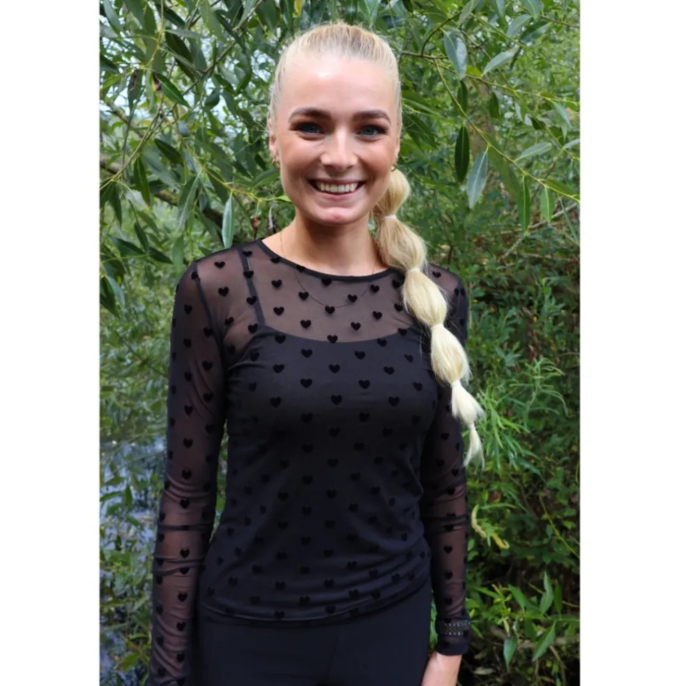 LIBERTÉ dame bluse MESH - BLACK FLOCK HEART
