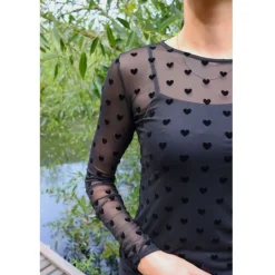 LIBERTÉ dame bluse MESH - BLACK FLOCK HEART