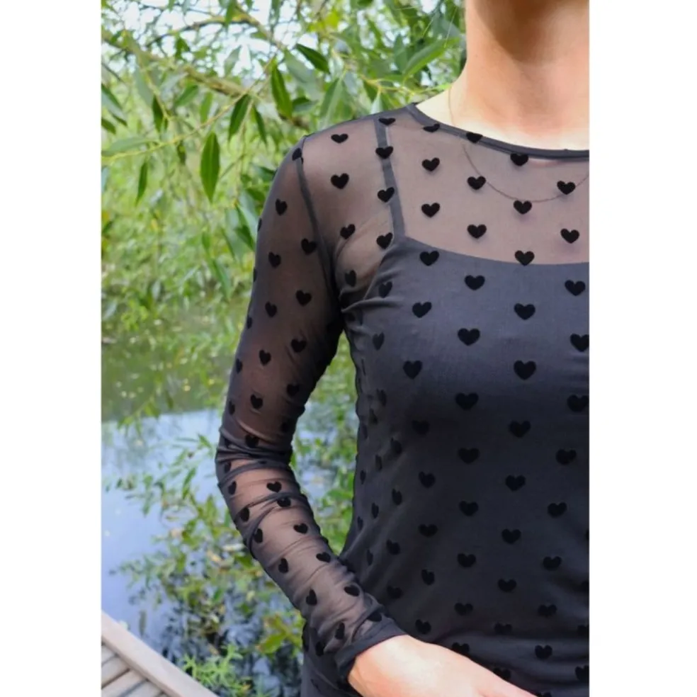 LIBERTÉ dame bluse MESH - BLACK FLOCK HEART