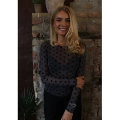 LIBERTÉ dame bluse MESH - GREY BLACK FLOCK HEART