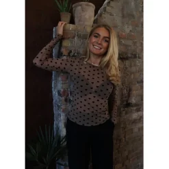 LIBERTÉ dame bluse MESH - SAND BLACK FLOCK HEART