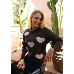Liberte dame pullover strik FRO - CHOCOLATE IVORY HEART