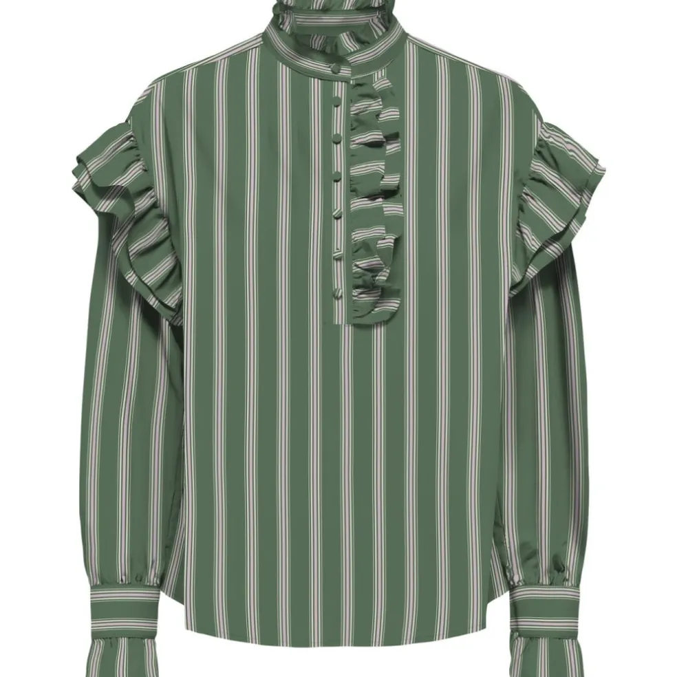 ONLY dame bluse ONLMALOU - Hedge Green PINK LADY + BONE WHITE