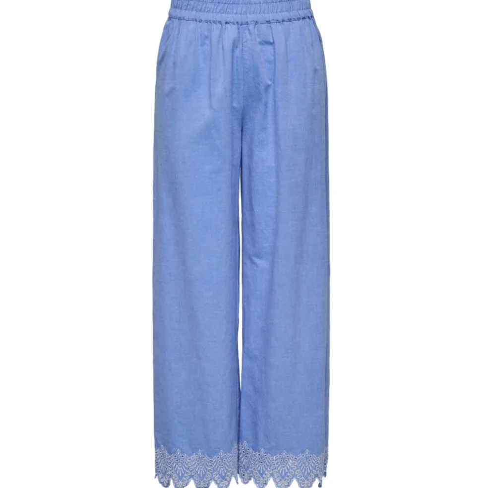 ONLY dame bukser ONLPAULA - Blue Bonnet BRIGHT WHITE EMB.