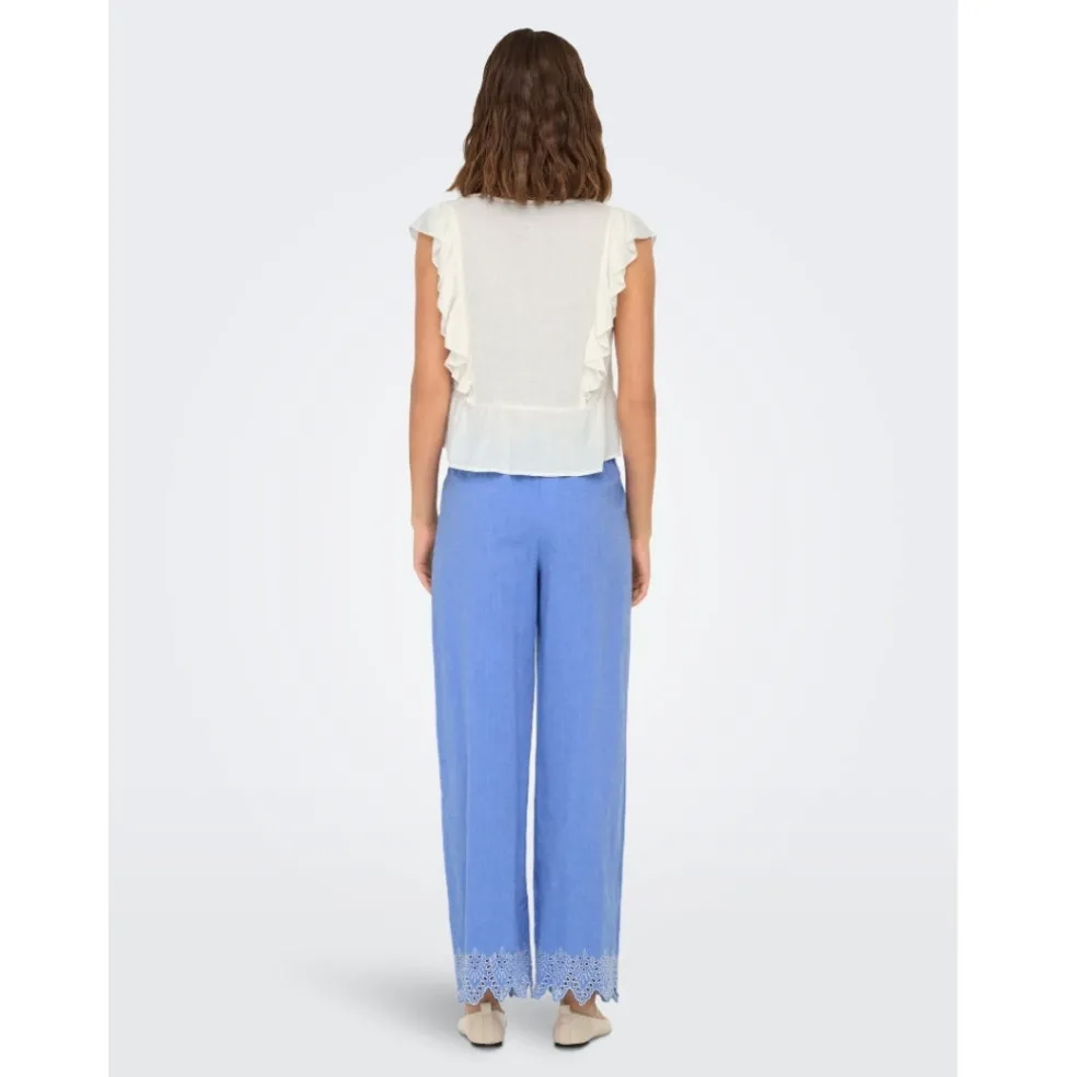 ONLY dame bukser ONLPAULA - Blue Bonnet BRIGHT WHITE EMB.