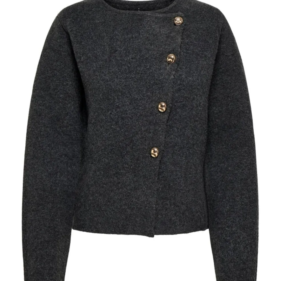 ONLY Dame Cardigan ONLMella - Dark Grey Melange Gold Button