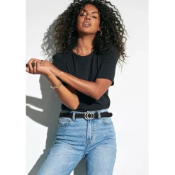 ONLY DAME FAUX LÆDER BÆLTE ONLRASMI - BLACK/SHINY SILVER BUCKLE