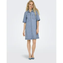 ONLY dame kjole ONLASTA - Light Blue Denim STRIPE