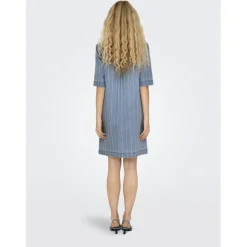 ONLY dame kjole ONLASTA - Light Blue Denim STRIPE