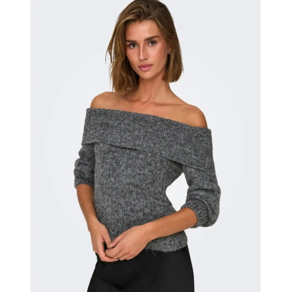 ONLY dame off shoulder strik ONLMARIE - Medium grey melange