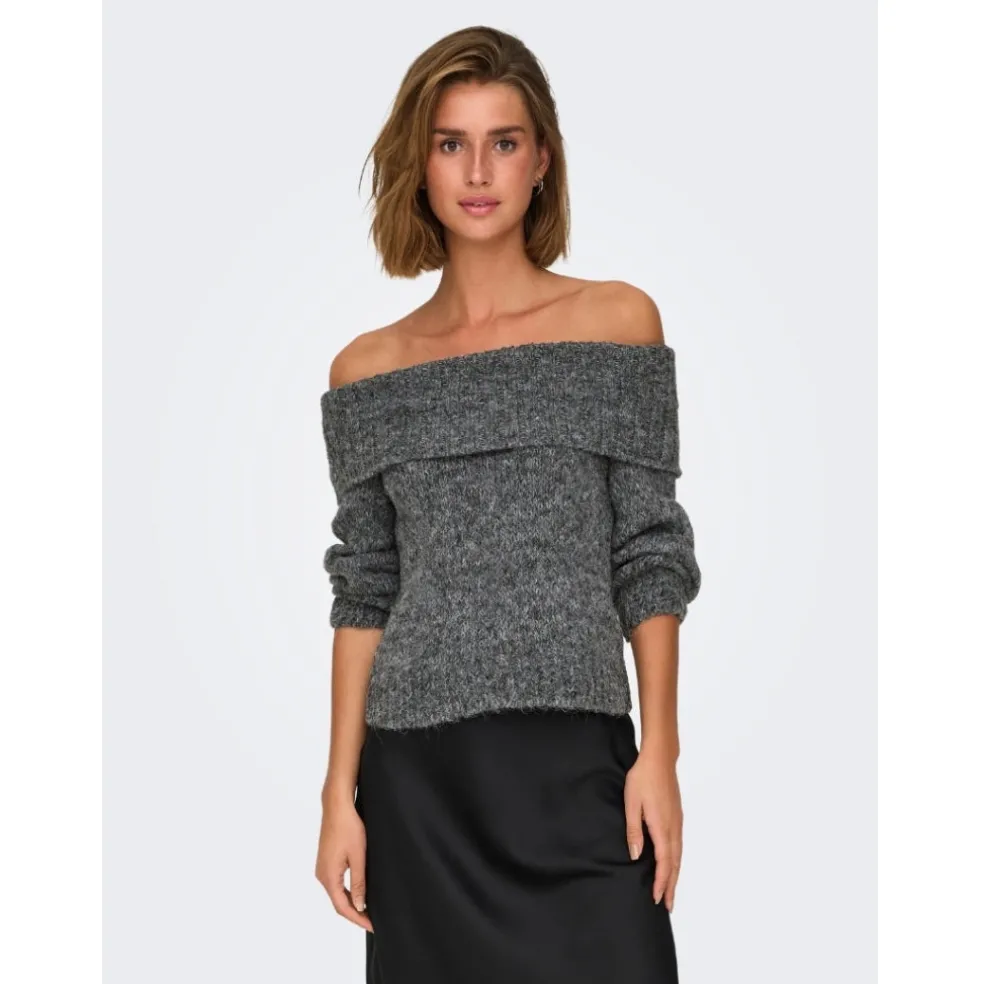 ONLY dame off shoulder strik ONLMARIE - Medium grey melange
