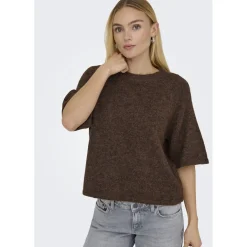 Only dame striktrøje ONLAZU - Seal Brown