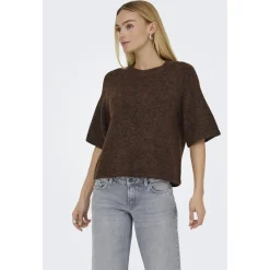 Only dame striktrøje ONLAZU - Seal Brown