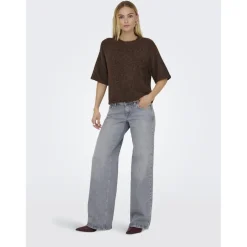 Only dame striktrøje ONLAZU - Seal Brown