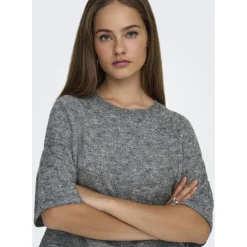 Only dame striktrøje ONLAZU - Dark grey melange