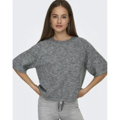 Only dame striktrøje ONLAZU - Dark grey melange