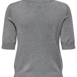 ONLY DAME STRIKTRØJE ONLVENICE - Light Grey Melange White Pearls