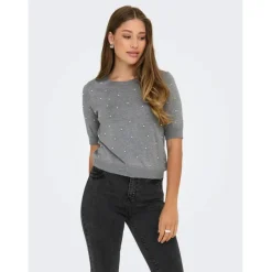 ONLY DAME STRIKTRØJE ONLVENICE - Light Grey Melange White Pearls