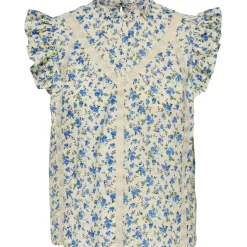 ONLY dame top ONLCHALINE - Cloud Dancer FLOWER SPEARMINT PRINT
