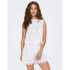 ONLY dame top ONLTULUM - Bright White BRIGHT WHITE EMB.