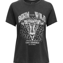 ONLY dame t-shirt ONLLUCY - Black BORN TO BE WILD