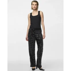Pieces dame bukser PCKAM - Black Black sequins