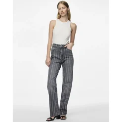 PIECES dame bukser PCSIFFI - Grey Denim RHINESTONE