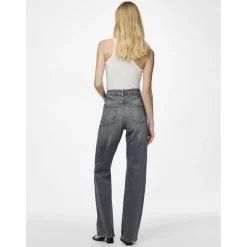 PIECES dame bukser PCSIFFI - Grey Denim RHINESTONE