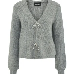 PIECES dame cardigan PCANNA - Medium Grey Melange Silver Glitter Bow