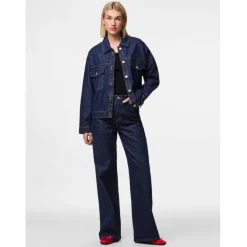 PIECES dame jakke PCELMA - Dark Blue Denim RINSE WASH
