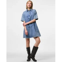 PIECES dame kjole PCKENYA - Medium blue denim