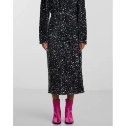 PIECES dame nederdel PCKAM - Magnet Black silver sequins