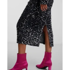 PIECES dame nederdel PCKAM - Magnet Black silver sequins