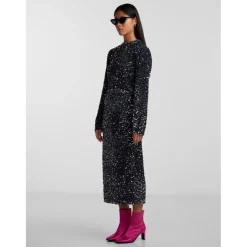 PIECES dame nederdel PCKAM - Magnet Black silver sequins