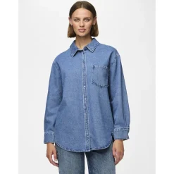PIECES dame skjorte PCMAISIE - Medium blue denim