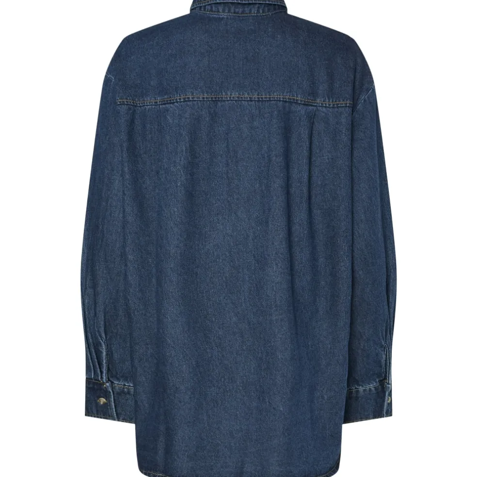 PIECES dame skjorte PCMAISIE - Dark Blue Denim