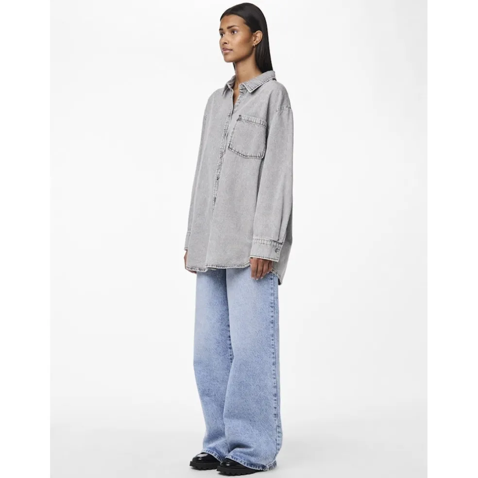 PIECES dame skjorte PCMAISIE - Grey Denim