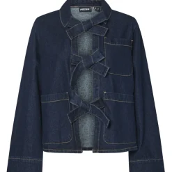 PIECES dame skjorte PCOFELIA - Medium Blue Denim Black satin bow