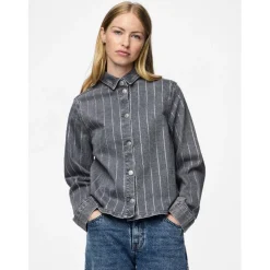 PIECES dame skjorte PCSIFFI - Grey Denim RHINESTONE
