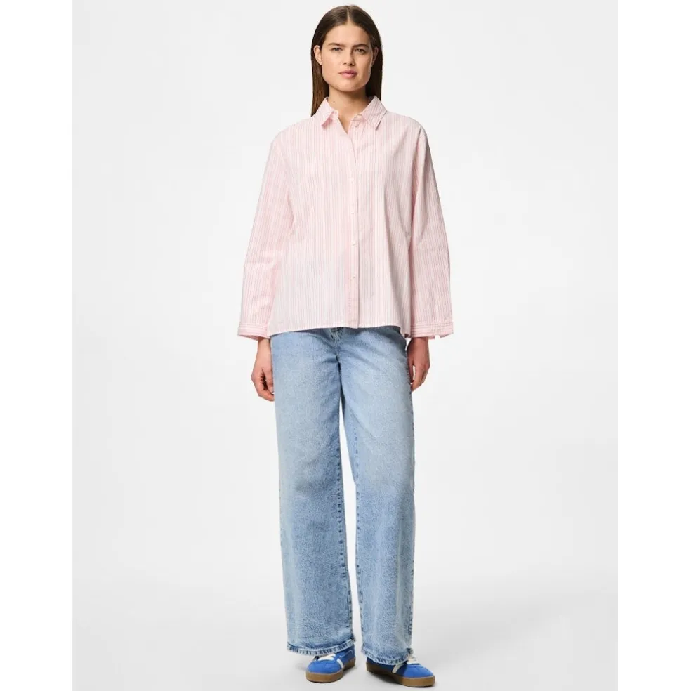 PIECES dame skjorte PCSULLE - Cloud Dancer Stripes Pink Lemonade