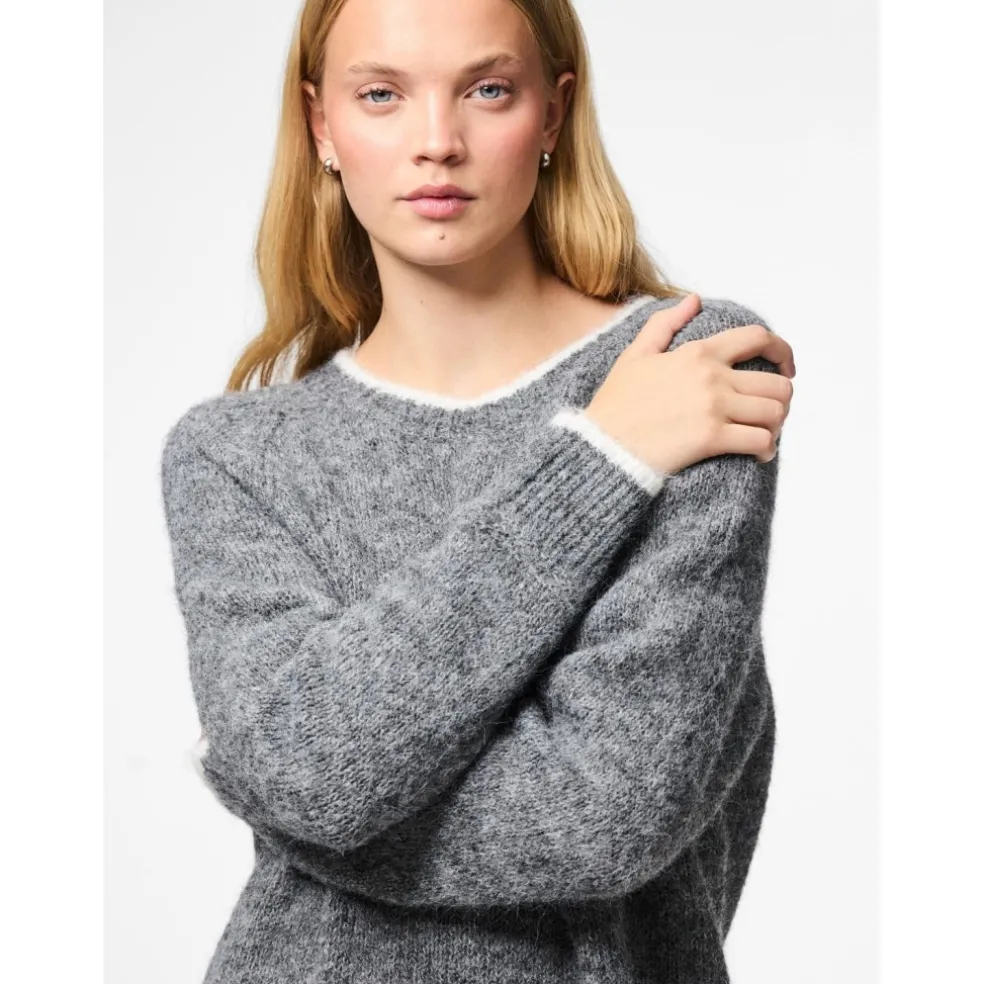 Pieces dame strik kjole PCIVY - Medium Grey Melange Detail:WHITE CONTRAST