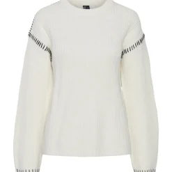 PIECES dame strik PCGAIA - Cloud Dancer Black Stiching