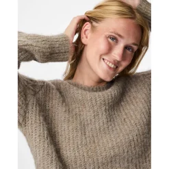 PIECES Dame Striktrøje PCCleo - Greige Melange