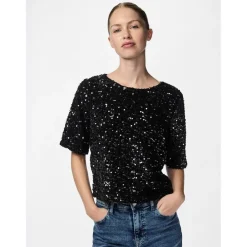 Pieces dame top PCKAM - Black Black sequins
