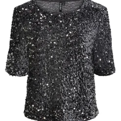 Pieces dame top PCKAM - Magnet Black silver sequins