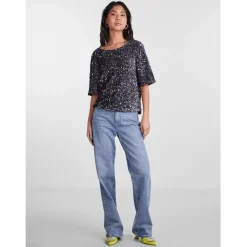 Pieces dame top PCKAM - Magnet Black silver sequins