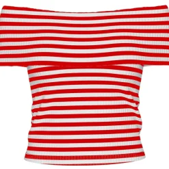 PIECES dame top PCLAYA - High Risk Red White stripes