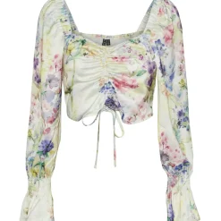 PIECES dame top PCMARI - Cloud Dancer FLOWERS